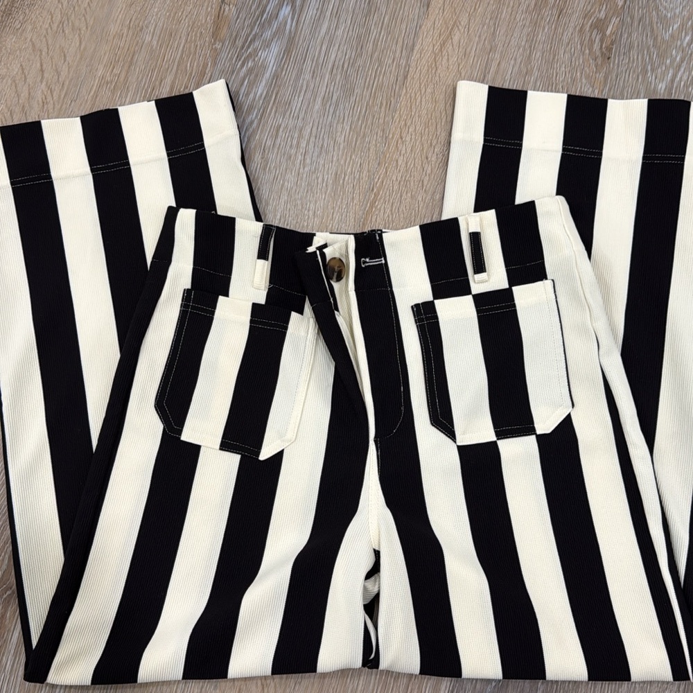 glam Black & White Vertical Stripe High-Waist Pants